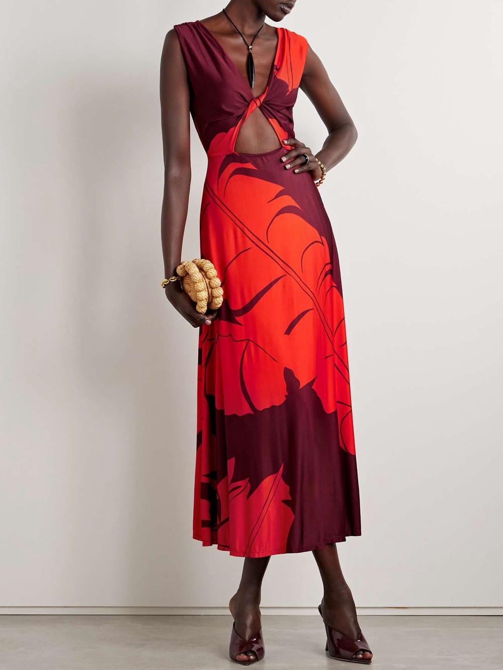 JOHANNA ORTIZ Deep Heart twist-front cutout printed stretch-jersey midi dress
